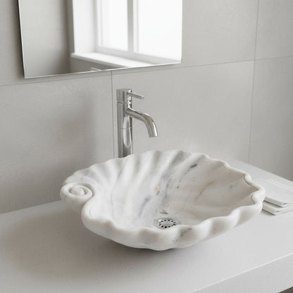 Luxury Marble Vessel Sink – Hand-Carved Shell Design Natural Stone Bathroom Basin