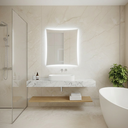 LED Bathroom Mirror – Curved Edge Backlit Vanity Mirror, Modern Lighted Wall Mirror