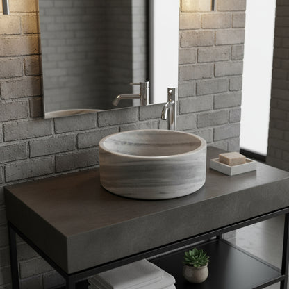 Marble Sink – Grey Stone Vessel Sink for Bathroom | Round Natural Marble Basin 16.5"x16.5"x6"