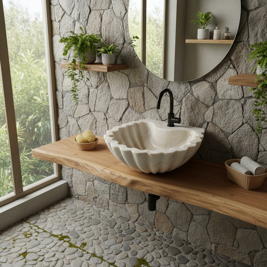 Carrara White Marble Sink | Shell Design Vessel Basin USA | Luxury Natural Stone Bathroom Sink