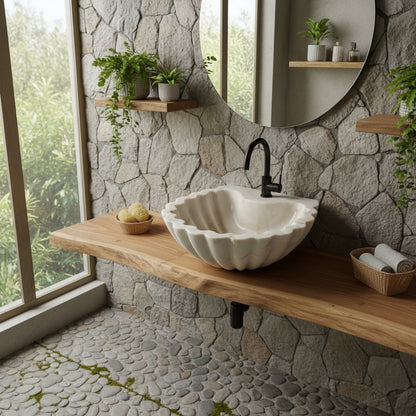 Carrara White Marble Sink | Shell Design Vessel Basin USA | Luxury Natural Stone Bathroom Sink