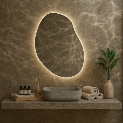 LED Bathroom Mirror – Modern Irregular Shaped Lighted Vanity Mirror with Touch Sensor