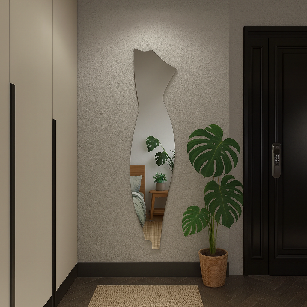 Modern Full Length Irregular Wall Mirror – Abstract Frameless Floor Mirror, Handmade Custom Shape Entryway & Bedroom Mirror