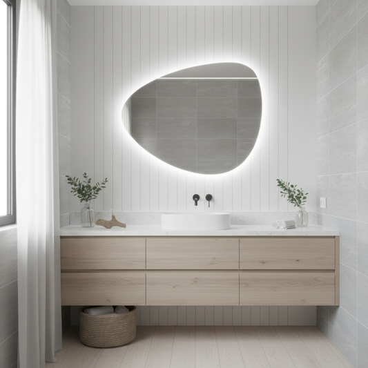 LED Wall Mirror Irregular Shape – Modern Asymmetrical Backlit Mirror for Bathroom or Living Room