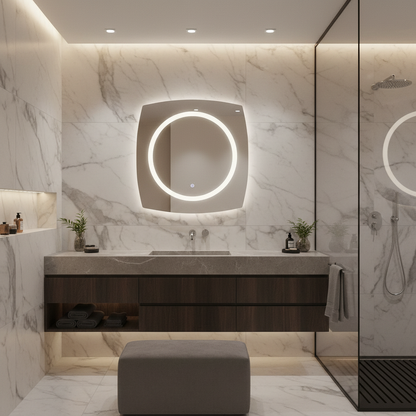 LED Bathroom Mirror Square – Modern Dimmable Vanity Wall Mirror with Backlit Design