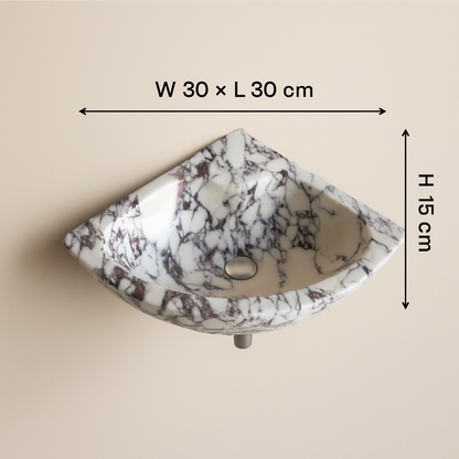 Marble Sink – Calacatta Viola Corner Wall-Mount Vanity Sink | Luxury Natural Stone Bathroom Basin 12"x12"x6"