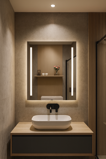 LED Bathroom Mirror – Vertical Lighted Vanity Mirror, Modern Wall Mirror with Dual LED Strips