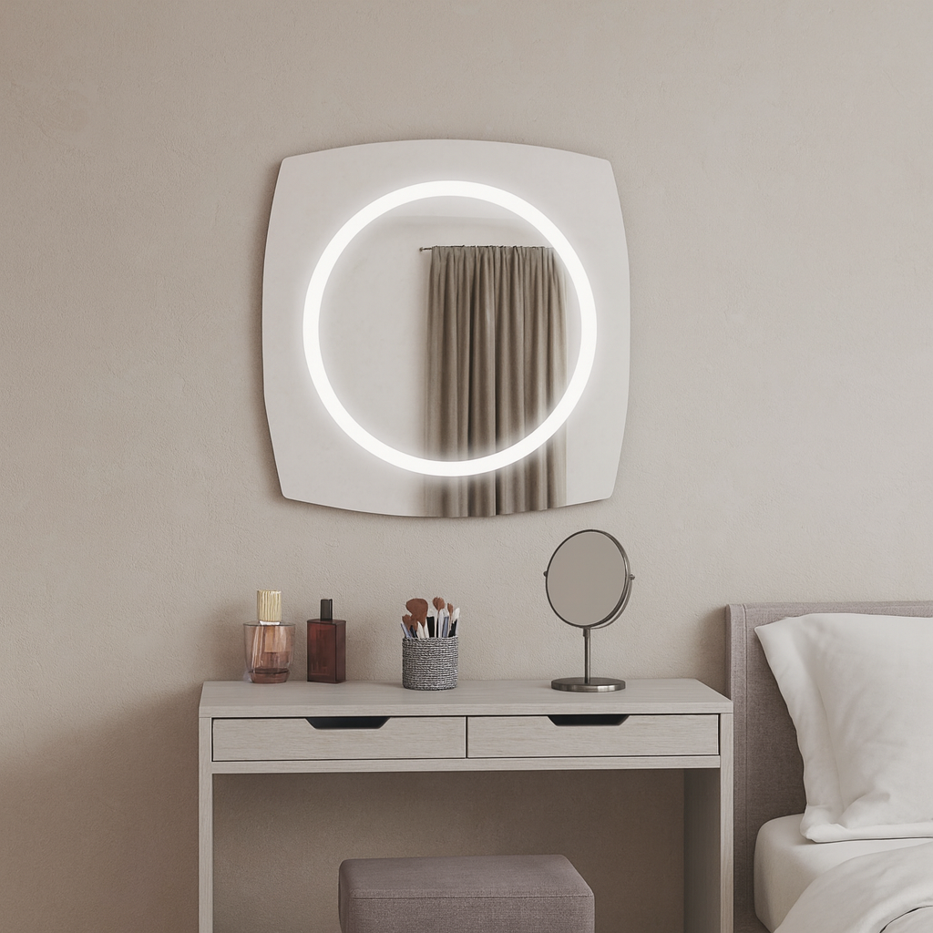 LED Bathroom Mirror Square – Modern Dimmable Vanity Wall Mirror with Backlit Design