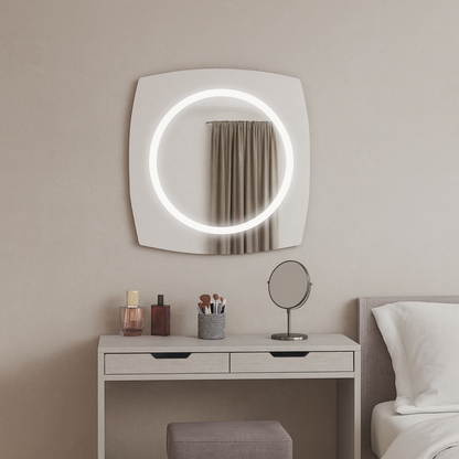LED Bathroom Mirror Square – Modern Dimmable Vanity Wall Mirror with Backlit Design