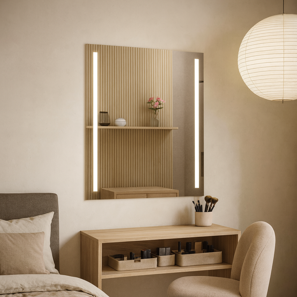 LED Bathroom Mirror – Vertical Lighted Vanity Mirror, Modern Wall Mirror with Dual LED Strips