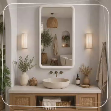 Rounded Rectangle Wall Mirror, Wood Framed Mirror, Solid Beech Wood Bathroom Vanity Mirror