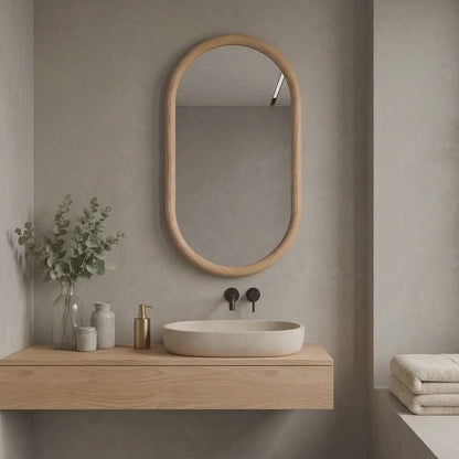 Capsule Beech Wood Frame Mirror | Full Length Oval Bathroom & Entryway Decor