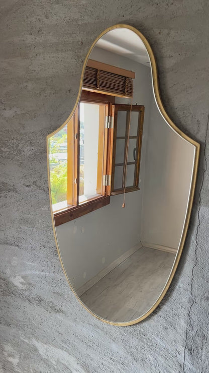 Modern Gold Wall Mirror – Arched Shield Shape Mirror for Living Room & Entryway