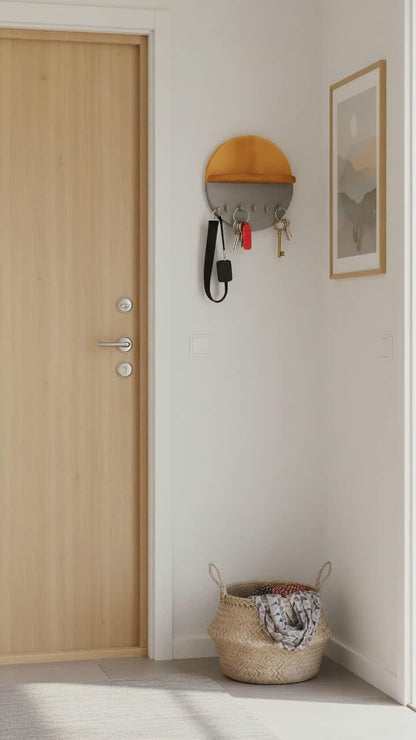 Modern Wall Key Holder with Shelf – Minimalist Wooden Entryway Organizer with Hooks | Handmade Home Décor