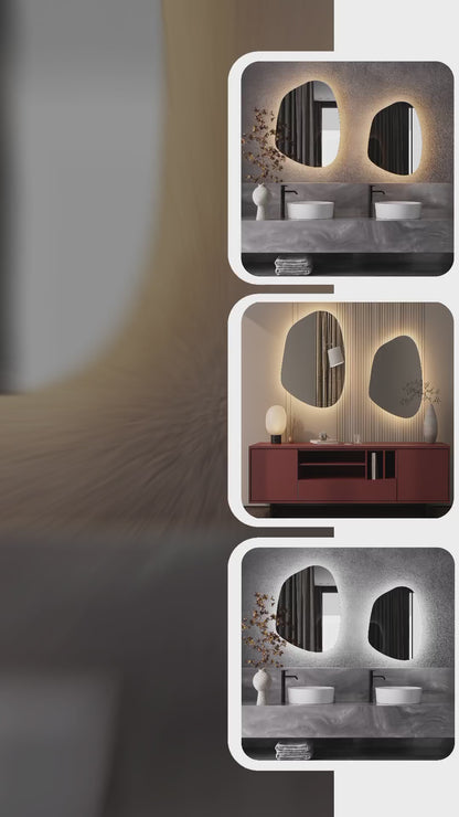 LED Bathroom Mirror Asymmetrical Design – Modern Organic Backlit Wall Mirror