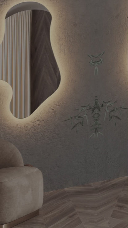 LED Bathroom Mirror Asymmetrical Shape – Modern Organic Backlit Wall Mirror with Warm & Cool Light