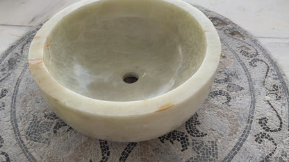 Marble Sink Green Onyx Stone Vessel – Handcrafted Round Bathroom Basin (40×40×15 cm)