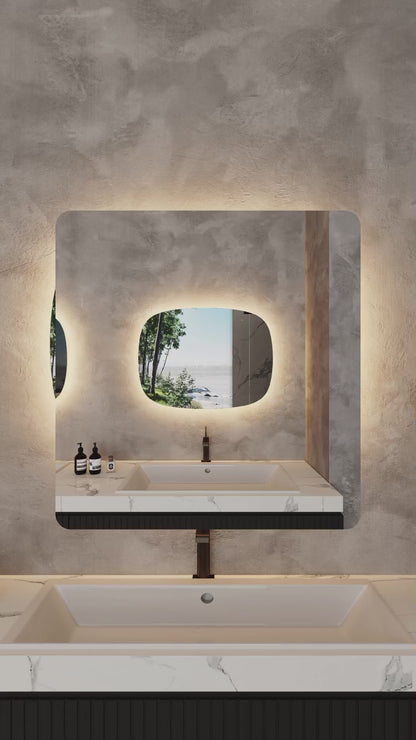 LED Bathroom Mirror Irregular Shape – Modern Asymmetrical Backlit Vanity Mirror | Warm & Cool Light (3000K–6500K)