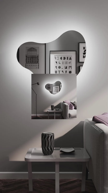 LED Bathroom Mirror Irregular Shape – Modern Asymmetrical Backlit Wall Mirror