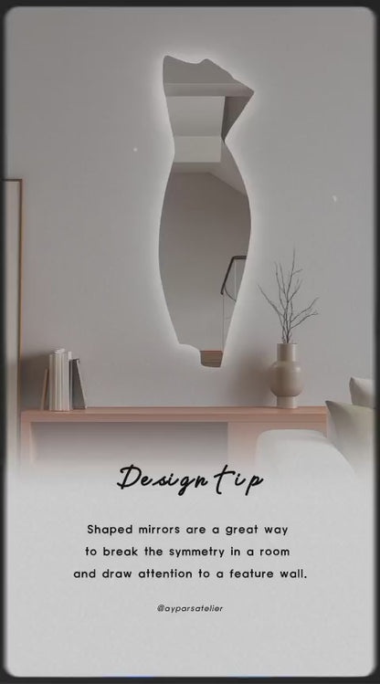 Modern LED Full Length Mirror – Asymmetrical Sculptural Backlit Mirror