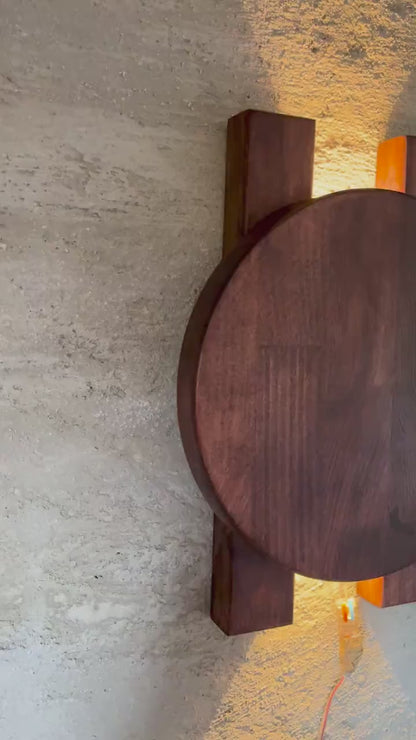 Wood Wall Sconce, Modern LED Accent Light, Round Wooden Wall Lamp