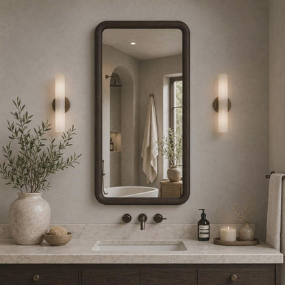 Rounded Rectangle Wall Mirror, Wood Framed Mirror, Solid Beech Wood Bathroom Vanity Mirror