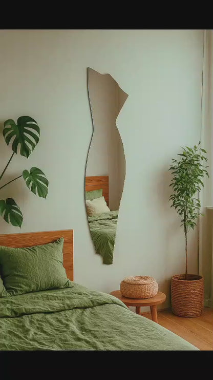 Modern Full Length Irregular Wall Mirror – Abstract Frameless Floor Mirror, Handmade Custom Shape Entryway & Bedroom Mirror