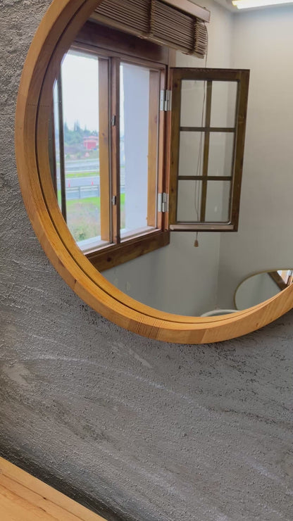 Handmade Solid Wood Framed Round Mirror – Modern Scandinavian Wall Mirror