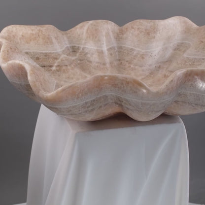 Hand-Carved Beige Natural Stone Bathroom Basin 25.6"x17.7"x6.3" (65x45x16 cm)