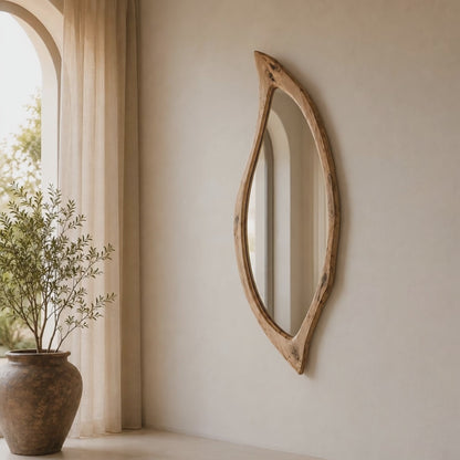 Organic Natural Wood Mirror, Irregular Wall Mirror, Handmade Walnut Mirror, Rustic Modern Home Decor, Live Edge Wood Mirror