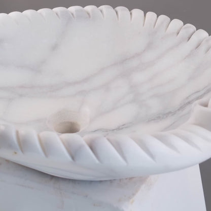 Marble Sink – Luxury Stone Sink Bathroom Basin (45x55x14 cm), Handcrafted White Natural Marble Vanity Bowl