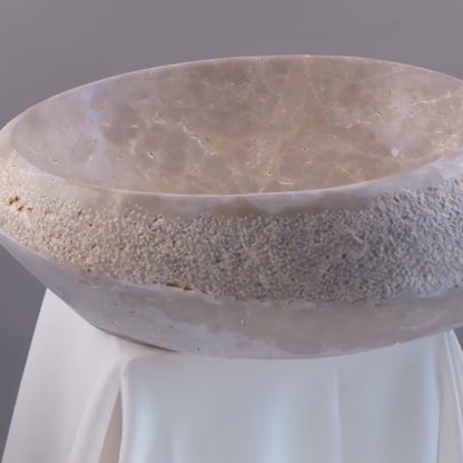 Natural Marble Vessel Sink – Hand-Carved Stone Bathroom Basin with Raw Edge, Modern Vanity Bowl