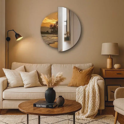 Modern Round Wall Mirror – Half Mirror Half Tempered Glass, Artistic Statement Mirror