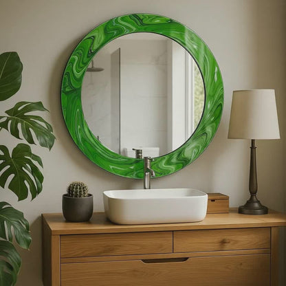 Modern Tempered Glass Wall Mirror – Round Decorative Mirror with Custom Frame Design