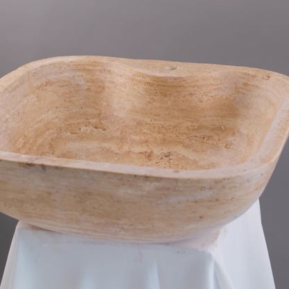 Travertine Stone Vessel Sink – Natural Marble Bathroom Basin (45x45x15 cm)