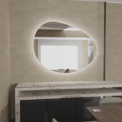 LED Bathroom Mirror Irregular Shape – Modern Asymmetrical Backlit Vanity Wall Mirror