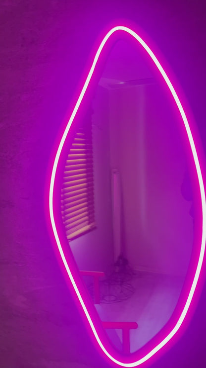 Neon LED Wavy Wall Mirror – Modern Irregular Shape MDF Frame Mirror | Decorative Accent for Bedroom & Living Room