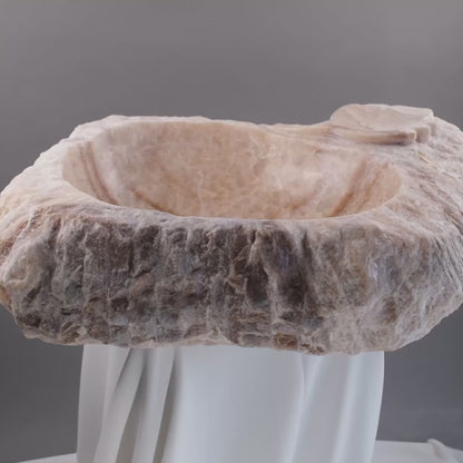 Marble Sink – Rustic Stone Sink Bathroom Basin (45x55x14 cm), Natural Handcrafted Marble Vanity Bowl