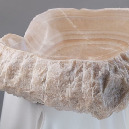 Luxury Stone Vessel Sink – Natural Marble Bathroom Basin with Raw Edge, Handcrafted Vanity Bowl