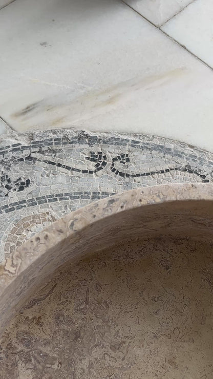 Marble Sink – Natural Stone Vessel Sink Travertine Noce Round 17"x17"x6" (43x43x15 cm) Hand-Carved Bowl