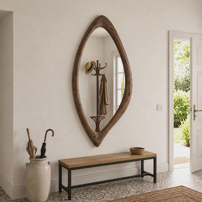 Organic Teardrop Wood Mirror, Solid Wood Wall Mirror, Asymmetrical Irregular Mirror, Walnut Mirror, Rustic Japandi Entryway Decor
