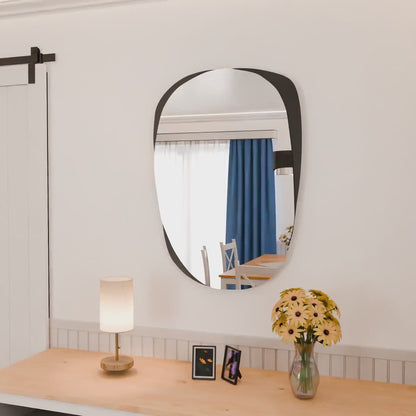 Organic Irregular Wall Mirror – Modern Abstract Design with Wooden Edge