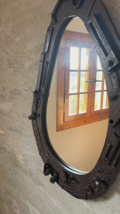 Industrial Wall Mirror – Steampunk MDF Frame Mirror with metal part for Loft & Modern Interiors