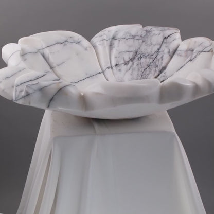 Luxury Marble Vessel Sink – Hand-Carved Flower Design Natural Stone Bathroom Basin