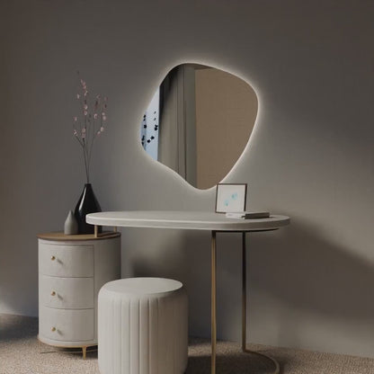LED Bathroom Mirror – Modern Organic Shaped Lighted Vanity Mirror with Touch Sensor, Handmade Backlit Wall Mirror