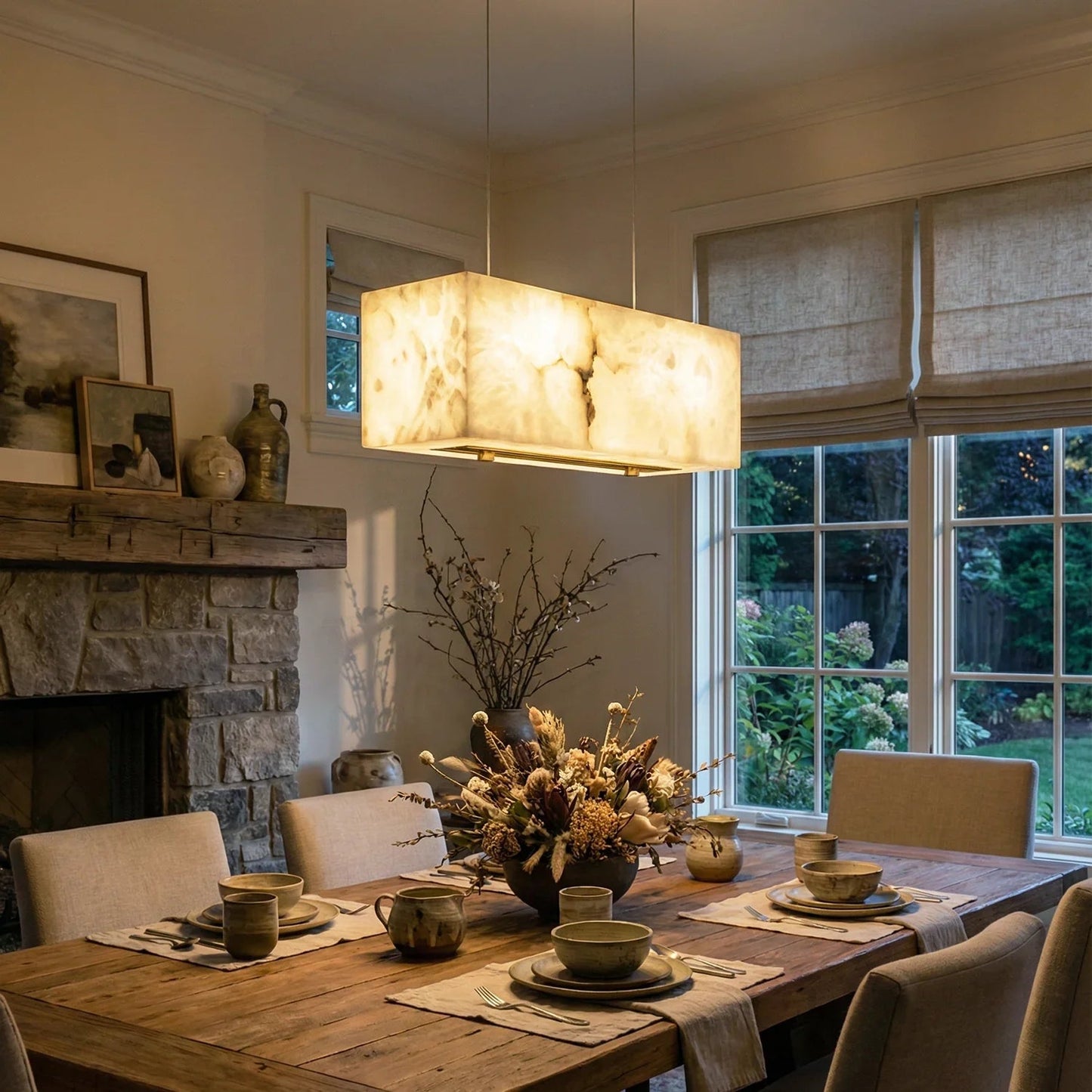 Rectangular Alabaster Box Shaped Pendant Lamp
