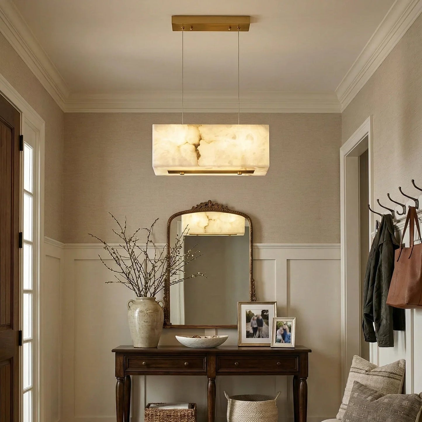 Rectangular Alabaster Box Shaped Pendant Lamp