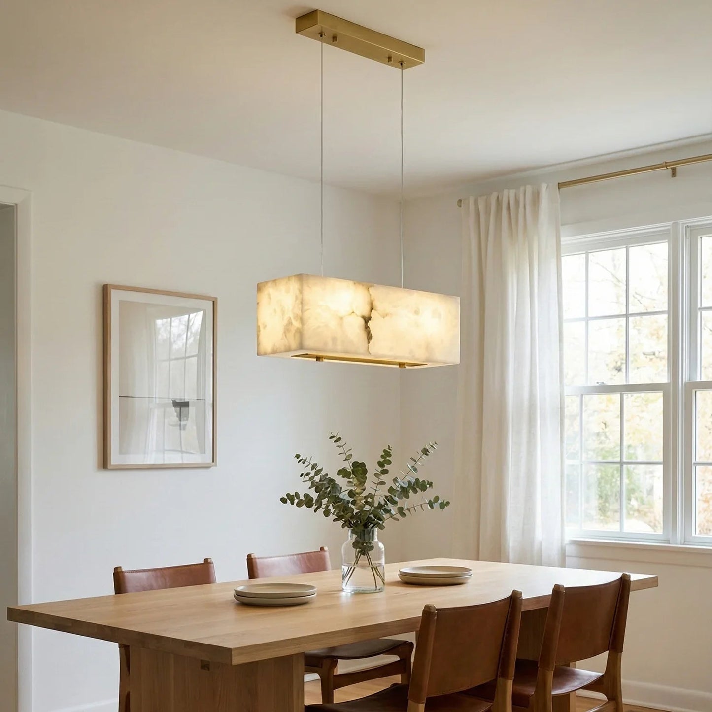 Rectangular Alabaster Box Shaped Pendant Lamp