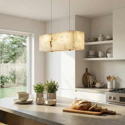 Rectangular Alabaster Box Shaped Pendant Lamp