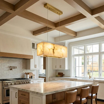 Rectangular Alabaster Box Shaped Pendant Lamp